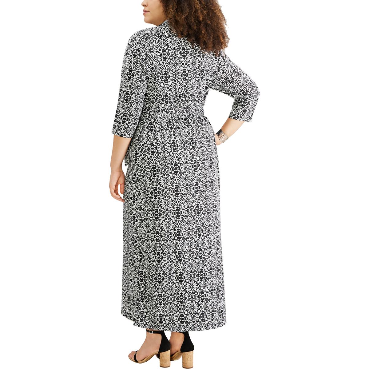 NY Collection Womens B/W Petite Empire Waist Print Maxi Dress Plus 3XP ...