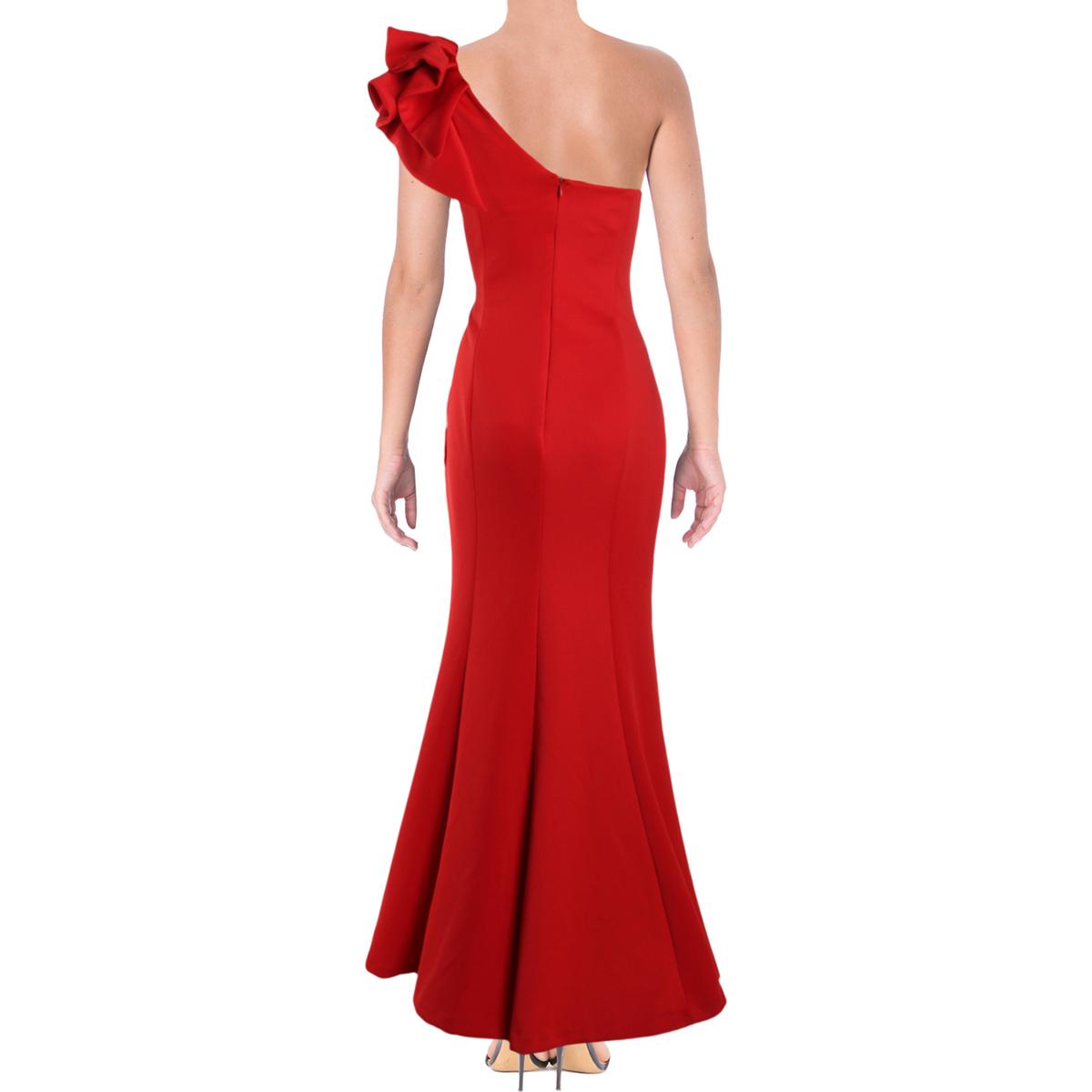Betsy & Adam Womens Red Ruffled One Shoulder Evening Dress Gown 8 BHFO