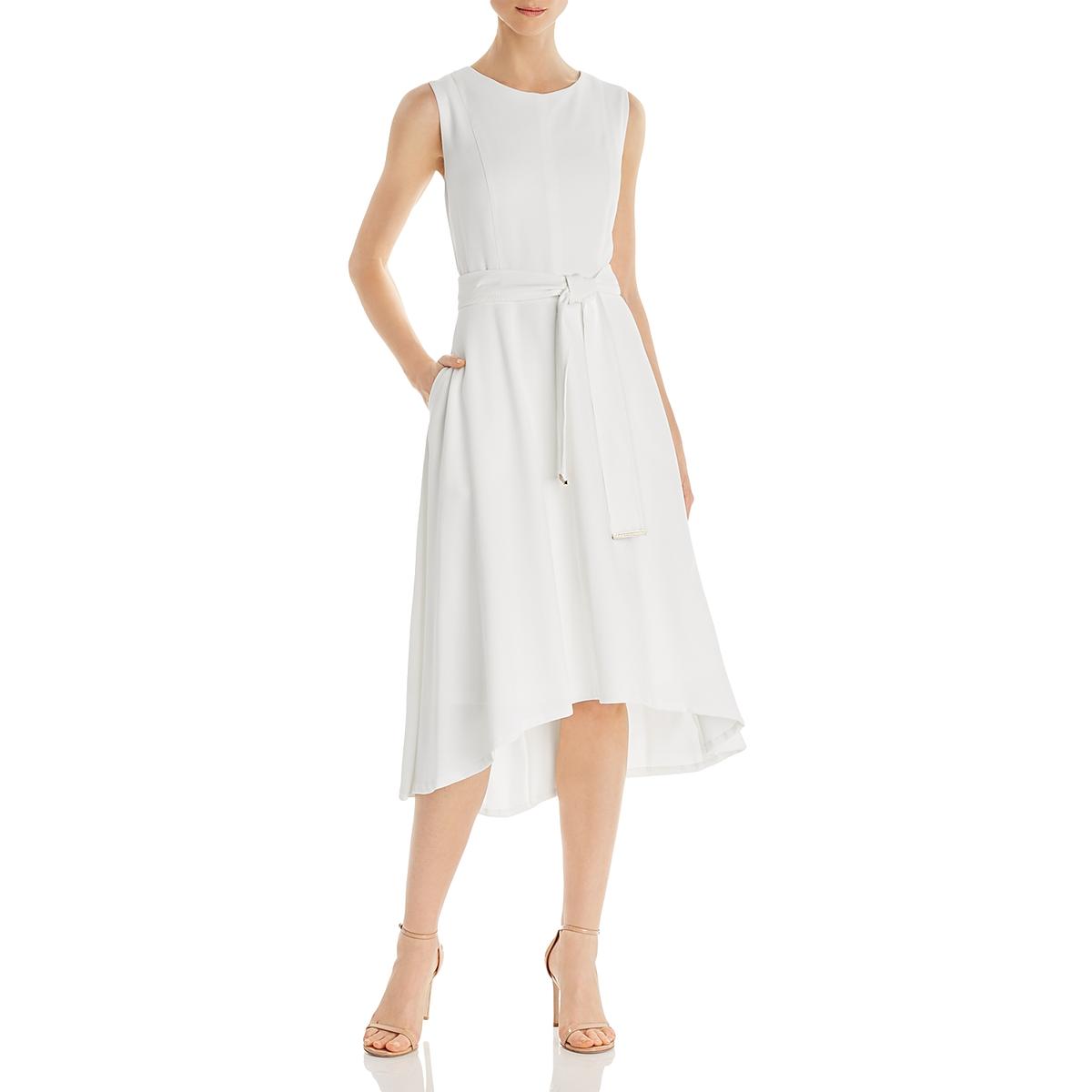 Donna Karan Womens Ivory Hi-Low A-Line Paneled Midi Dress 6 BHFO 0400 ...