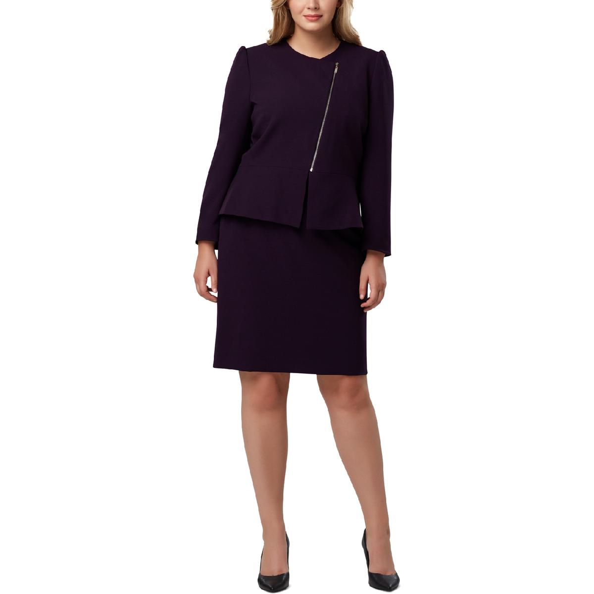Tahari ASL Womens Purple Asymmetric Zip-Front 2PC Skirt Suit Plus 18W ...