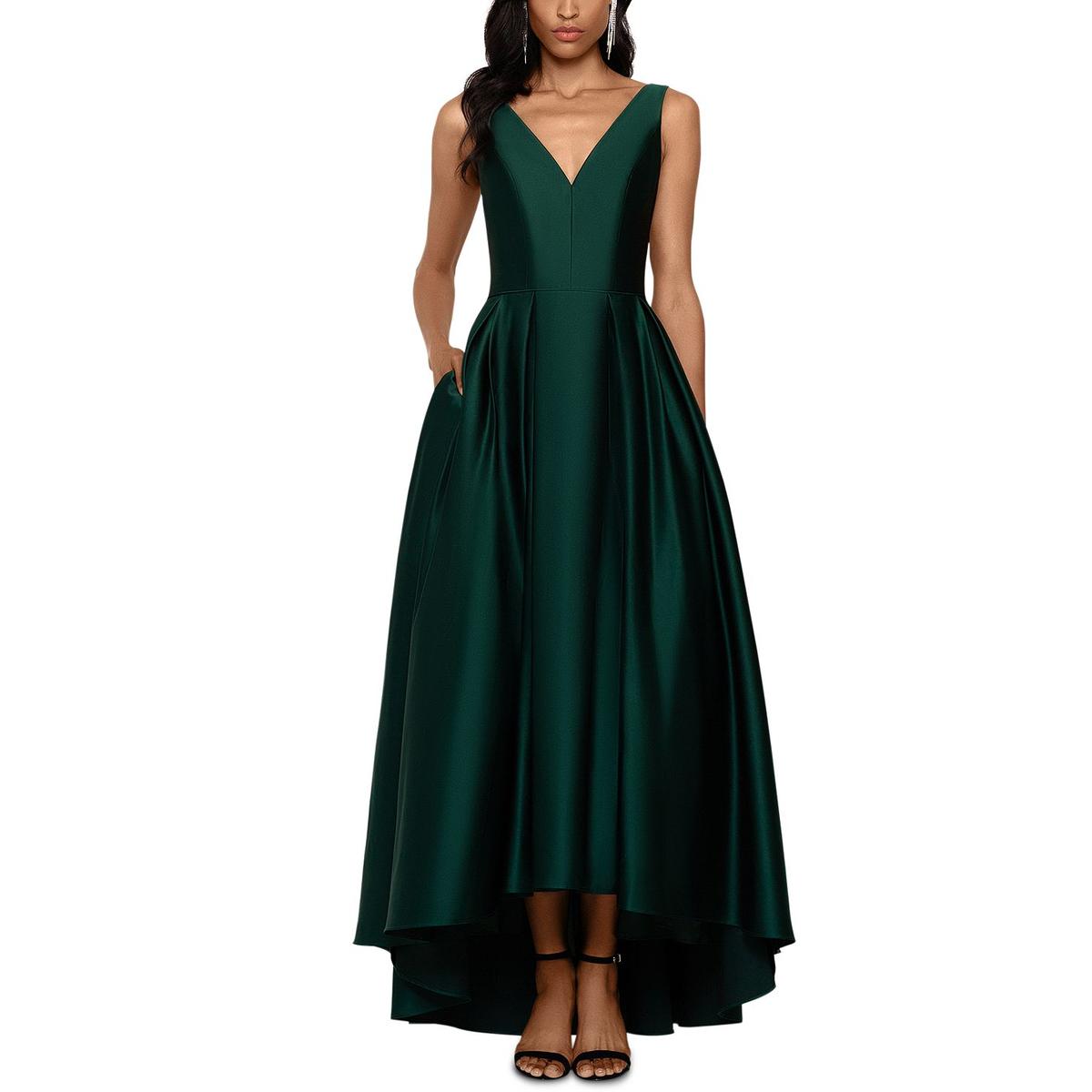 B&A by Betsy and Adam Womens Green Satin Maxi Evening Dress Gown 10 BHFO 3497