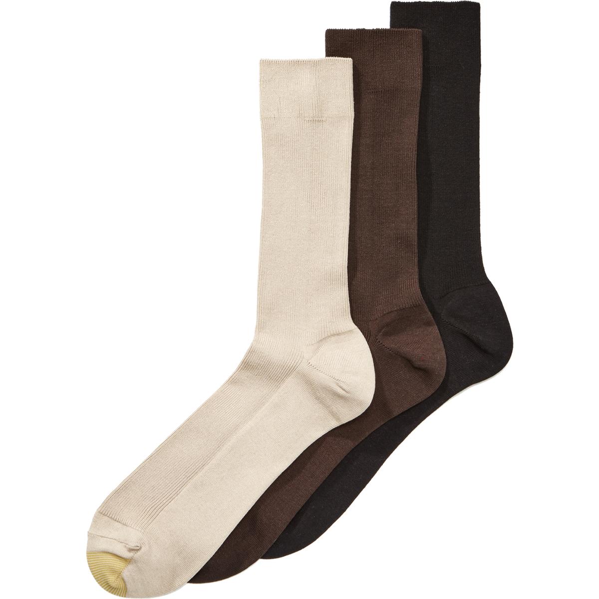 Gold Toe Mens Metropolitan Black Knit Crew 3 Pack Dress Socks 1013