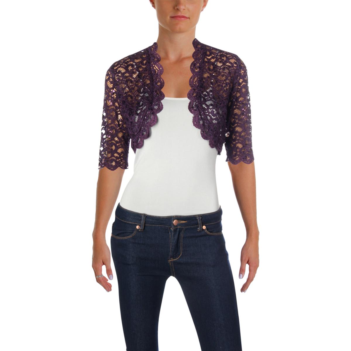 R&M Richards Womens Purple Lace Bolero Shrug Jacket Petites 12P BHFO