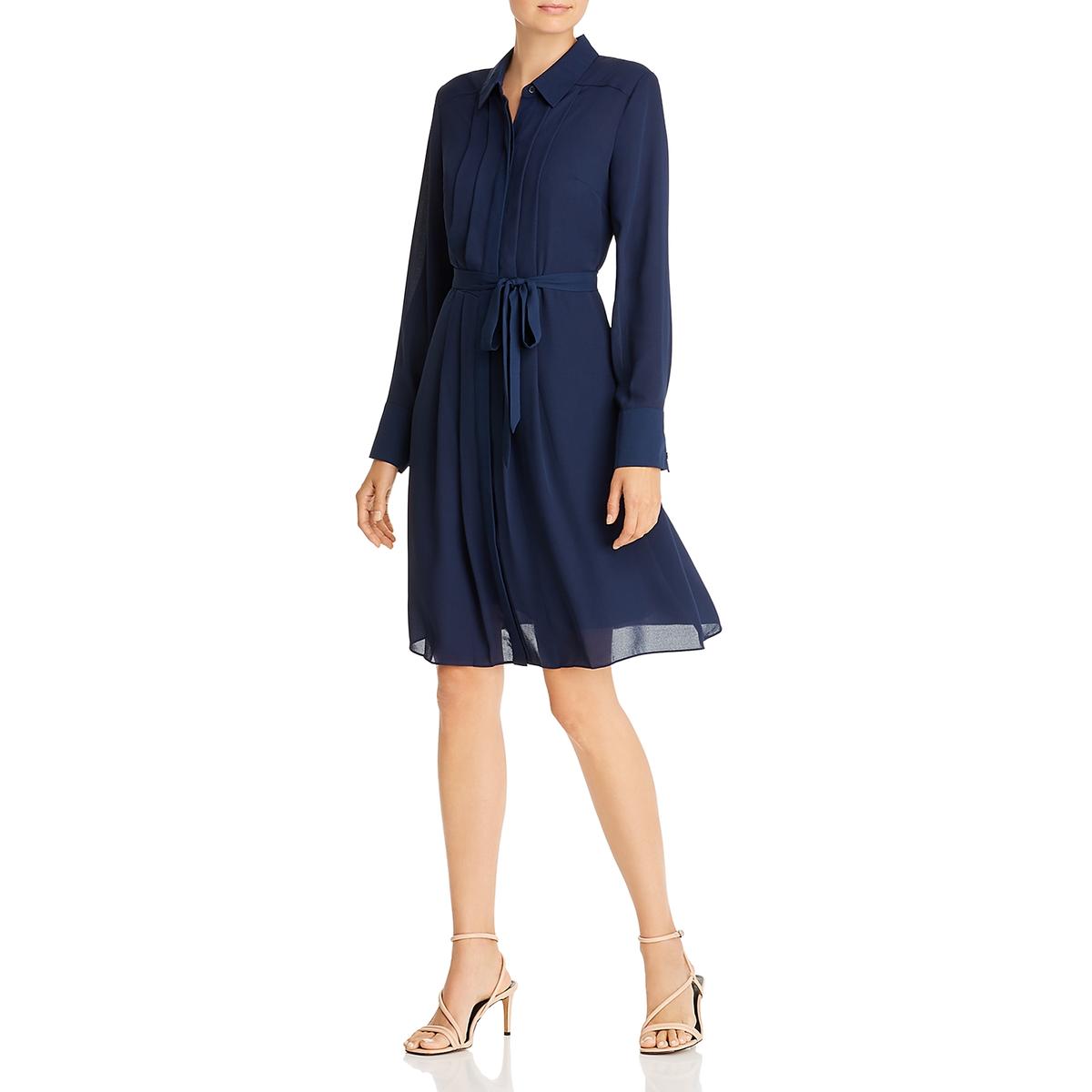 Nanette Nanette Lepore Womens Navy Pleated Long Sleeves Shirtdress 10 ...