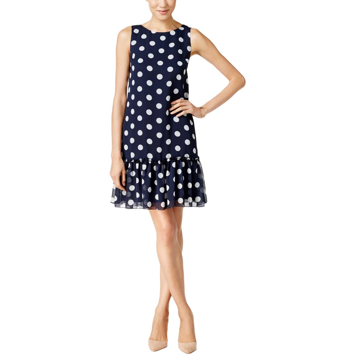 Tommy Hilfiger Womens Navy Chiffon Polka-Dot Sleeveless Casual Dress 8 ...