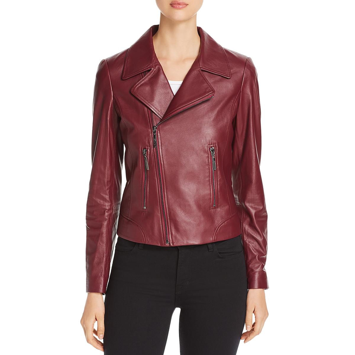 Elie Tahari Womens Mae Red Fall Short Moto Leather Jacket Outerwear XL ...