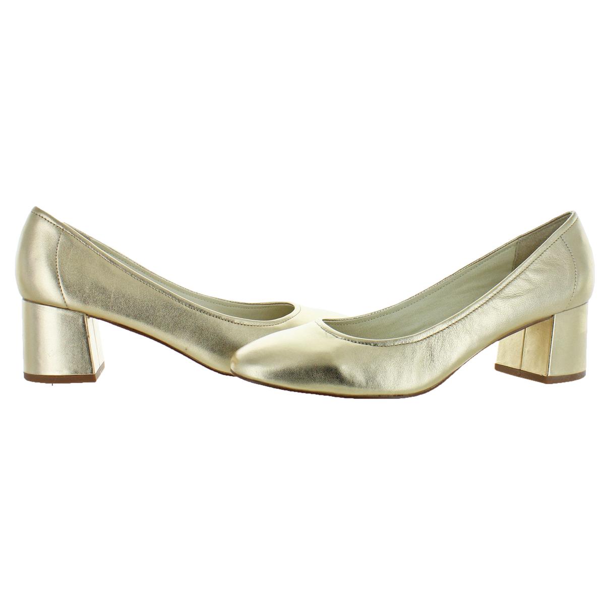 gold leather pumps