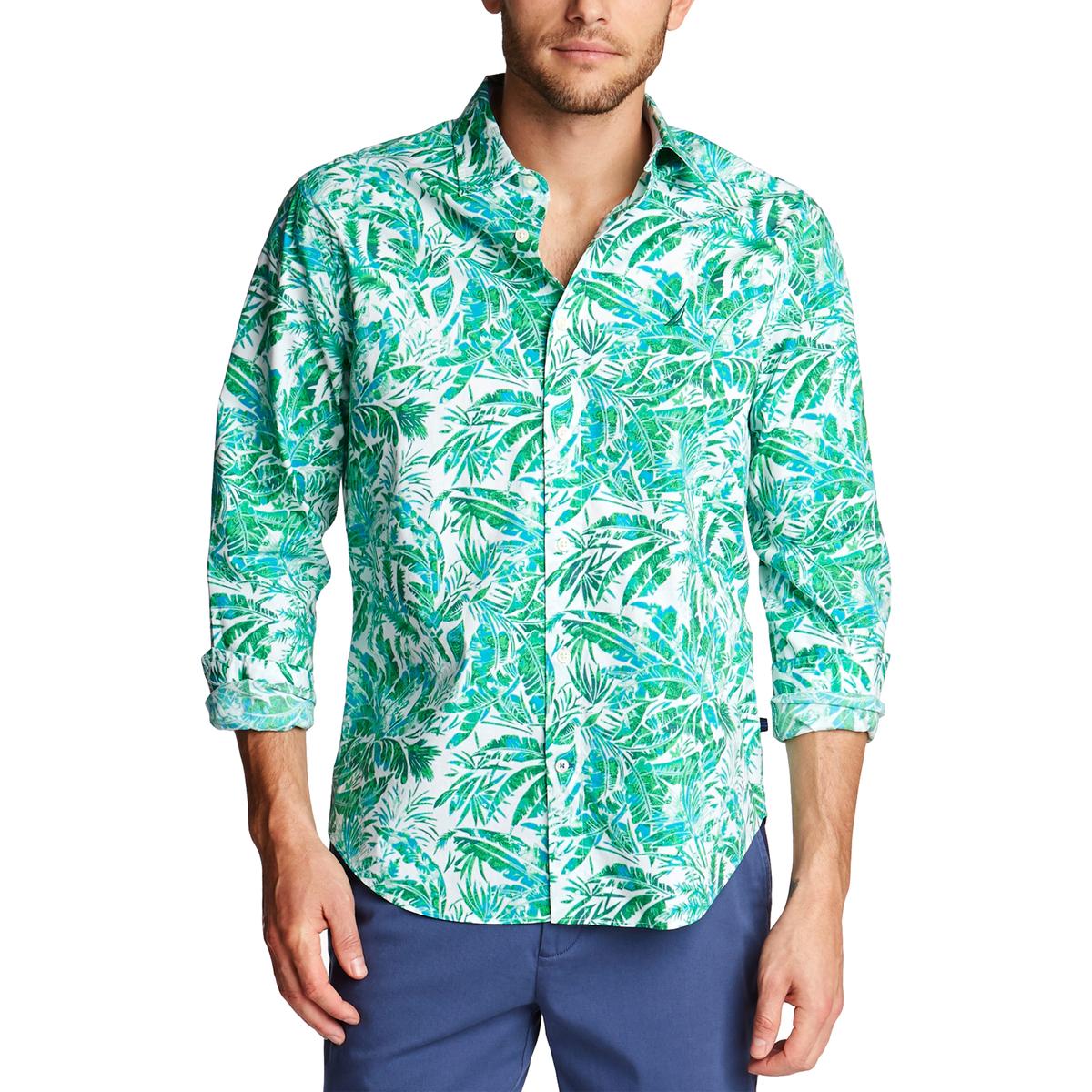 Nautica Mens Green Print Classic Fit Woven Button-Down Shirt XXL BHFO ...