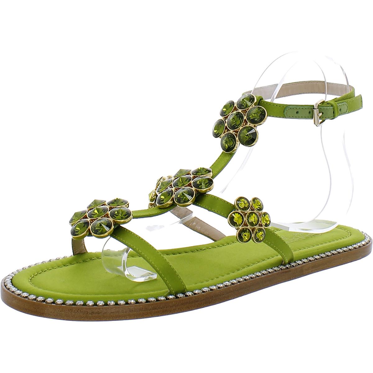 Pre-owned Giambattista Valli Womens Rhinestone Caged Slingback Sandals Shoes Bhfo 3936 In Olive