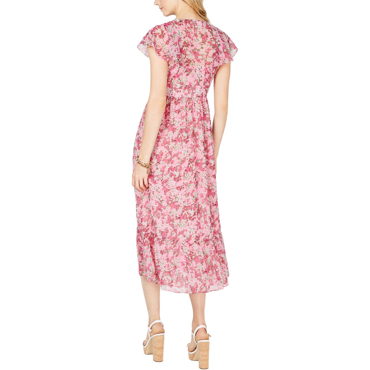 MICHAEL Michael Kors Womens Enchanted Pink Floral V Neck Midi Dress 14 ...