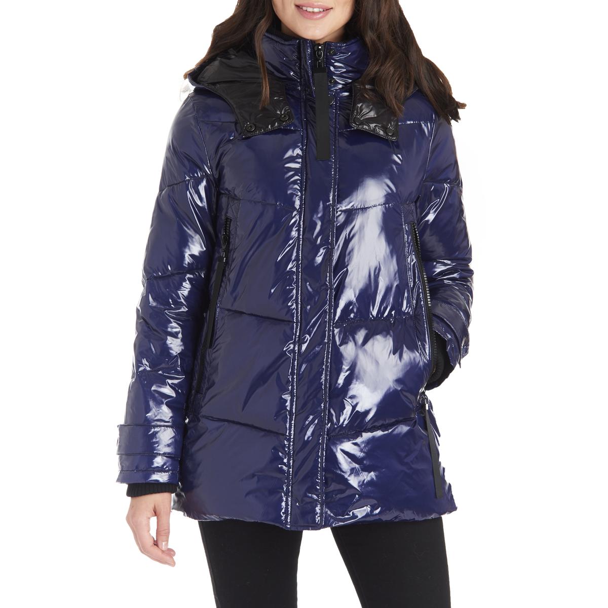 shiny blue puffer coat