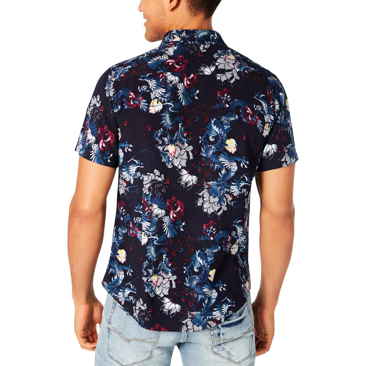 Guess Mens Navy Floral Print Collared Casual Button-Down Shirt XXL BHFO ...