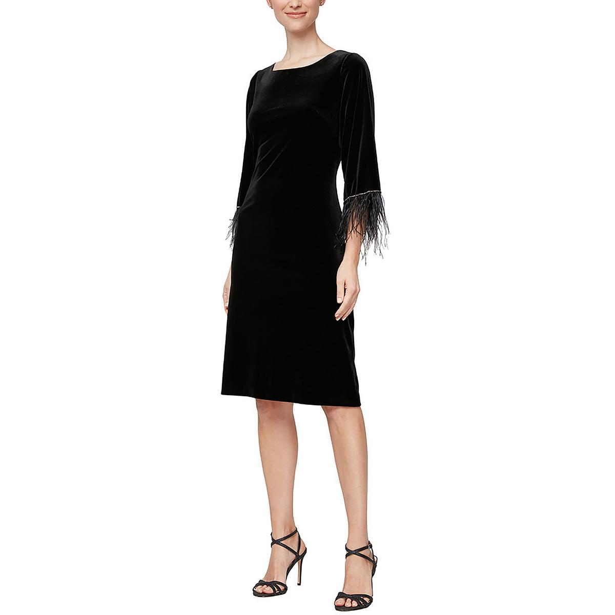 Alex Eve Womens Velvet Feather Trim Shift Dress Evening BHFO 6313