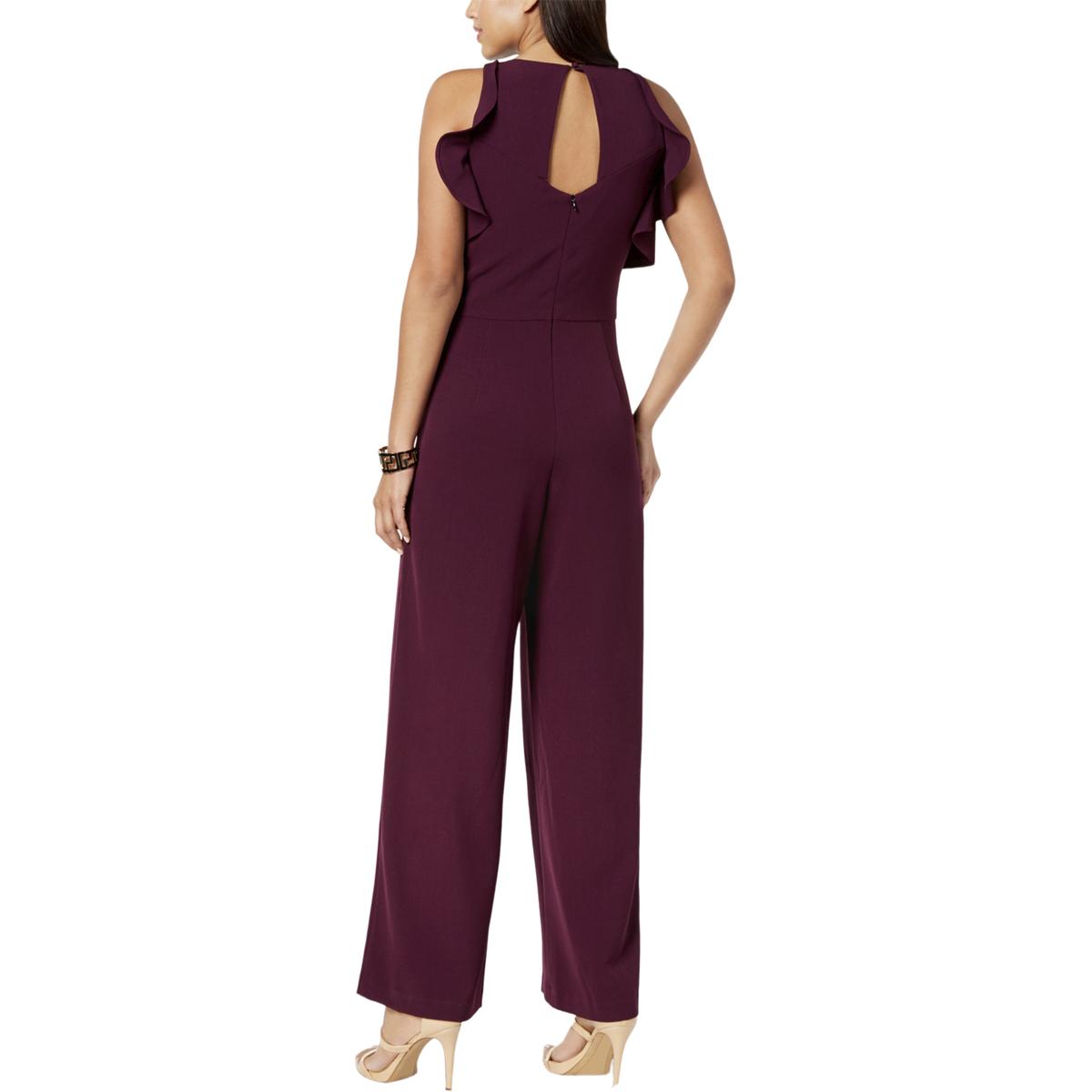 Julia Jordan Womens Purple Crew Neck Flutter Sleeves Jumpsuit 8 BHFO ...