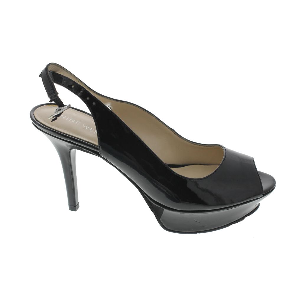 Nine West Just Smile Black Patent Peep-Toe Slingback Platform Heels ...