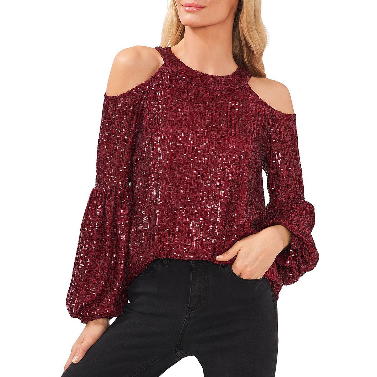 Red sequin cold store shoulder top