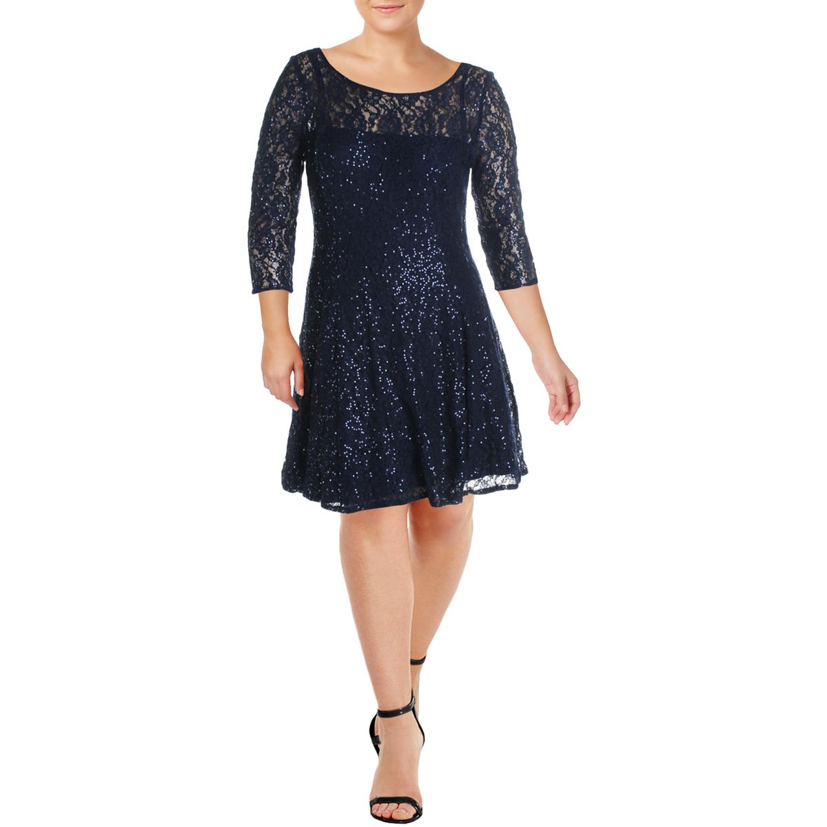 SL Fashions Womens Navy Lace Overlay Sequined Cocktail Dress BHFO 5075 ...