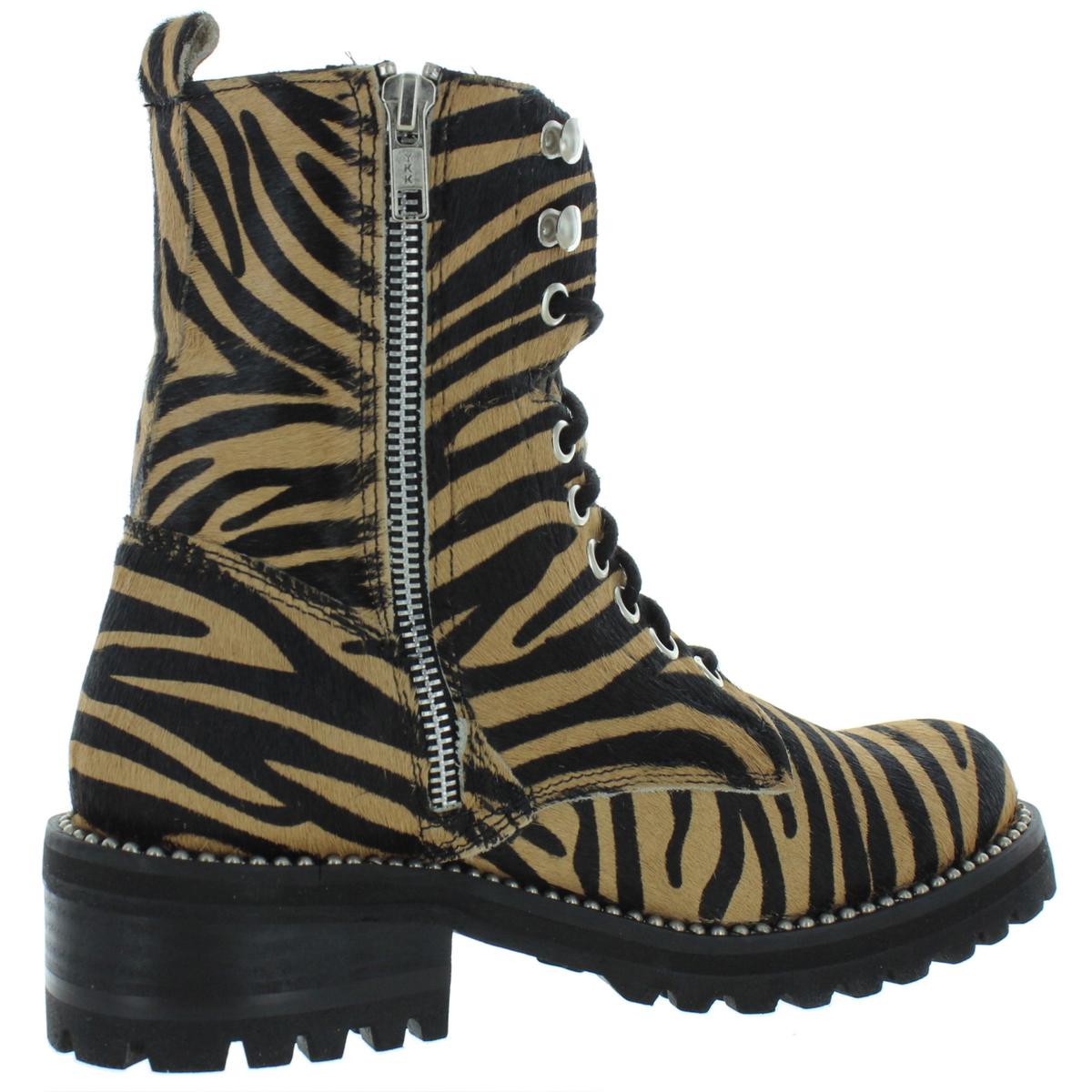 Aqua Womens Jax Calf Hair Lace Up Lug Sole Combat Boots Shoes BHFO 0876