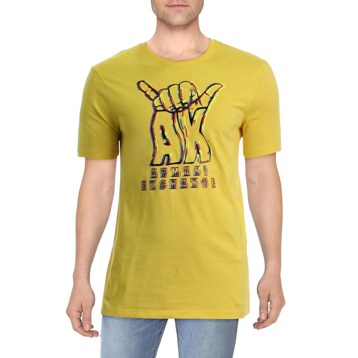 Armani Exchange Mens Yellow Cotton Short Sleeve Tee Graphic T-Shirt M ...
