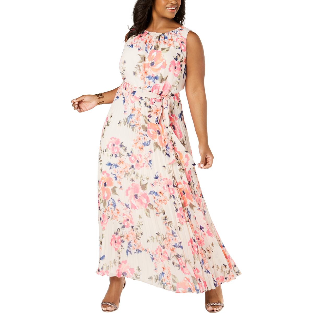 Jessica Howard Womens Beige Floral Print Pleated Maxi Dress Plus 22W ...