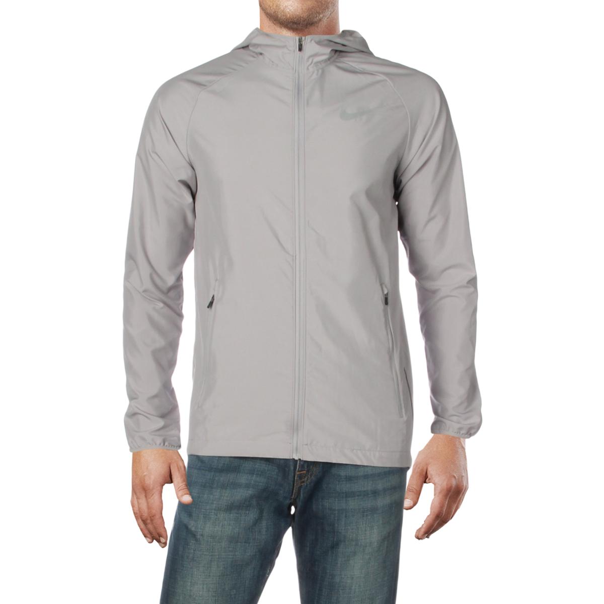 Nike Mens Gray Hooded ZipUp Running Athletic Jacket Top XL BHFO 0611
