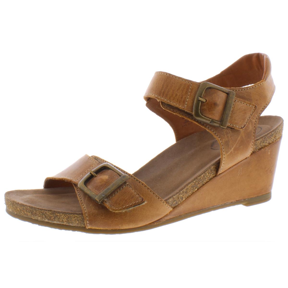 Taos Womens Buckle Up Tan Leather Wedge Sandals Shoes 40 Medium(B,M