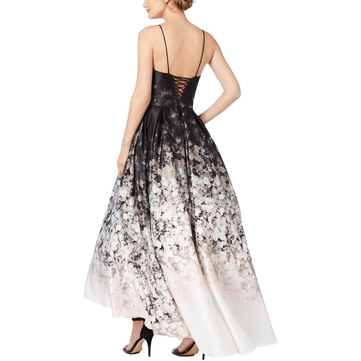 betsy and adam satin strappy back gown