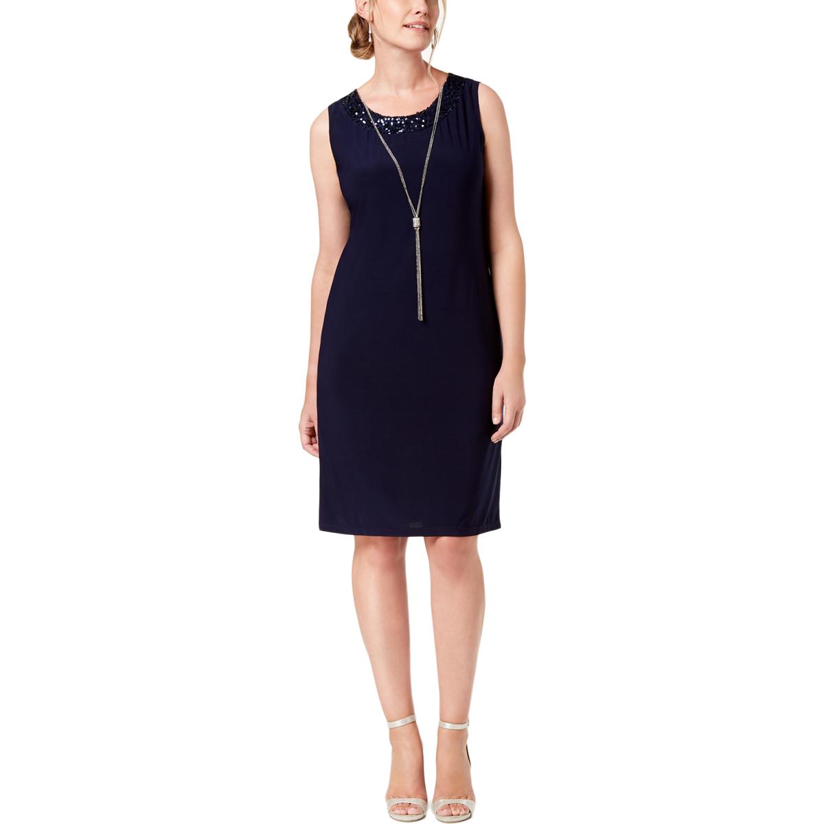 R&M Richards Womens Navy Metallic Sequined 2PC Dress With Jacket 8 BHFO