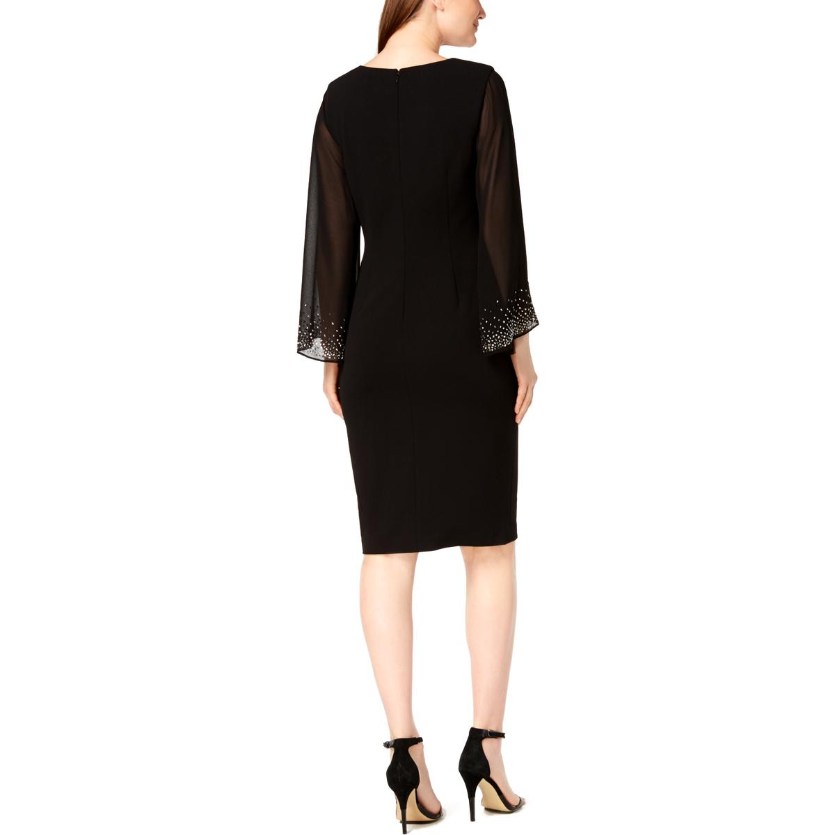 Calvin Klein Womens Black Bell Sleeves Party Cocktail Sheath Dress 14 ...