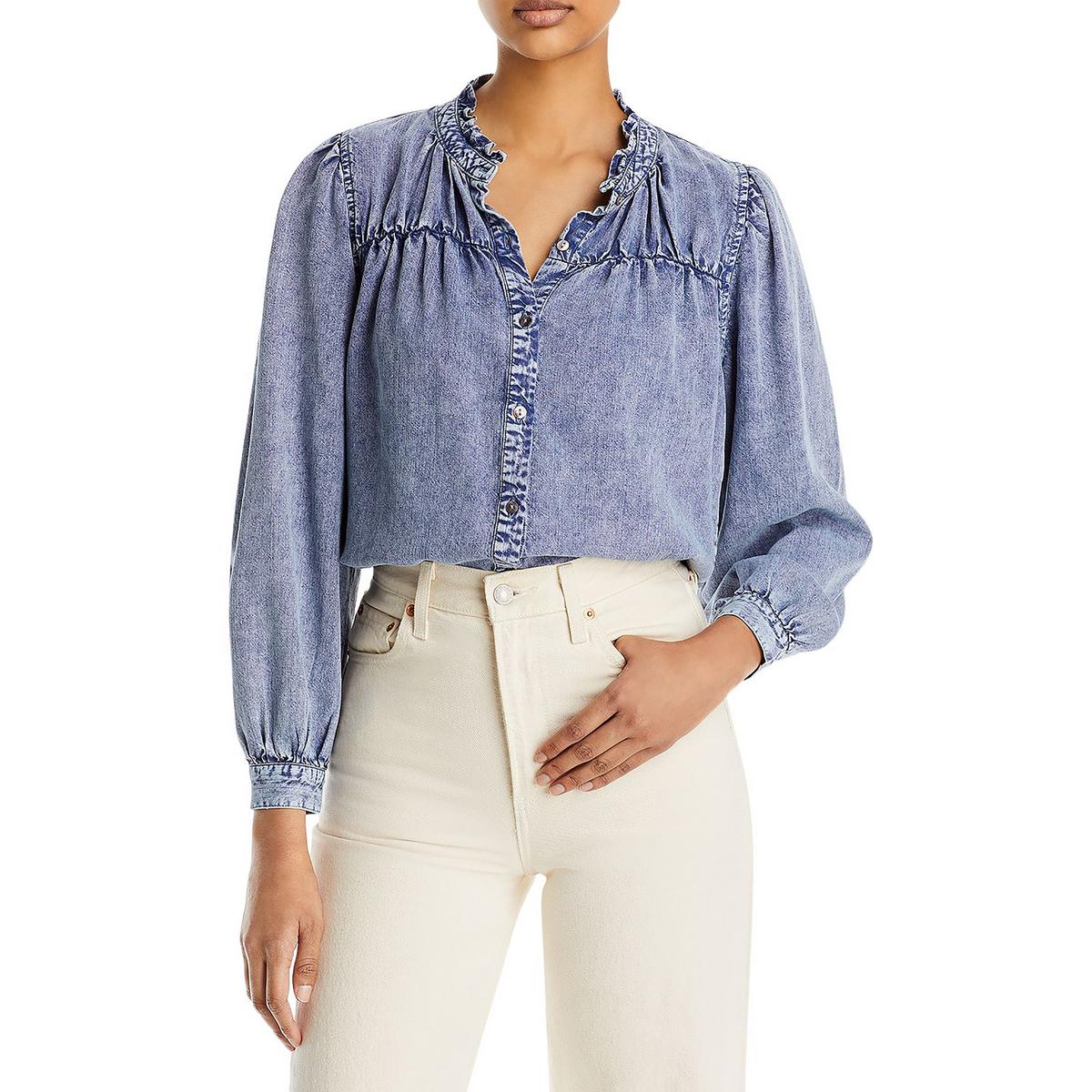 Rails Womens Camille Shirt BHFO Long Top Ruffled | Tencel eBay Button-Down 3940 Sleeve