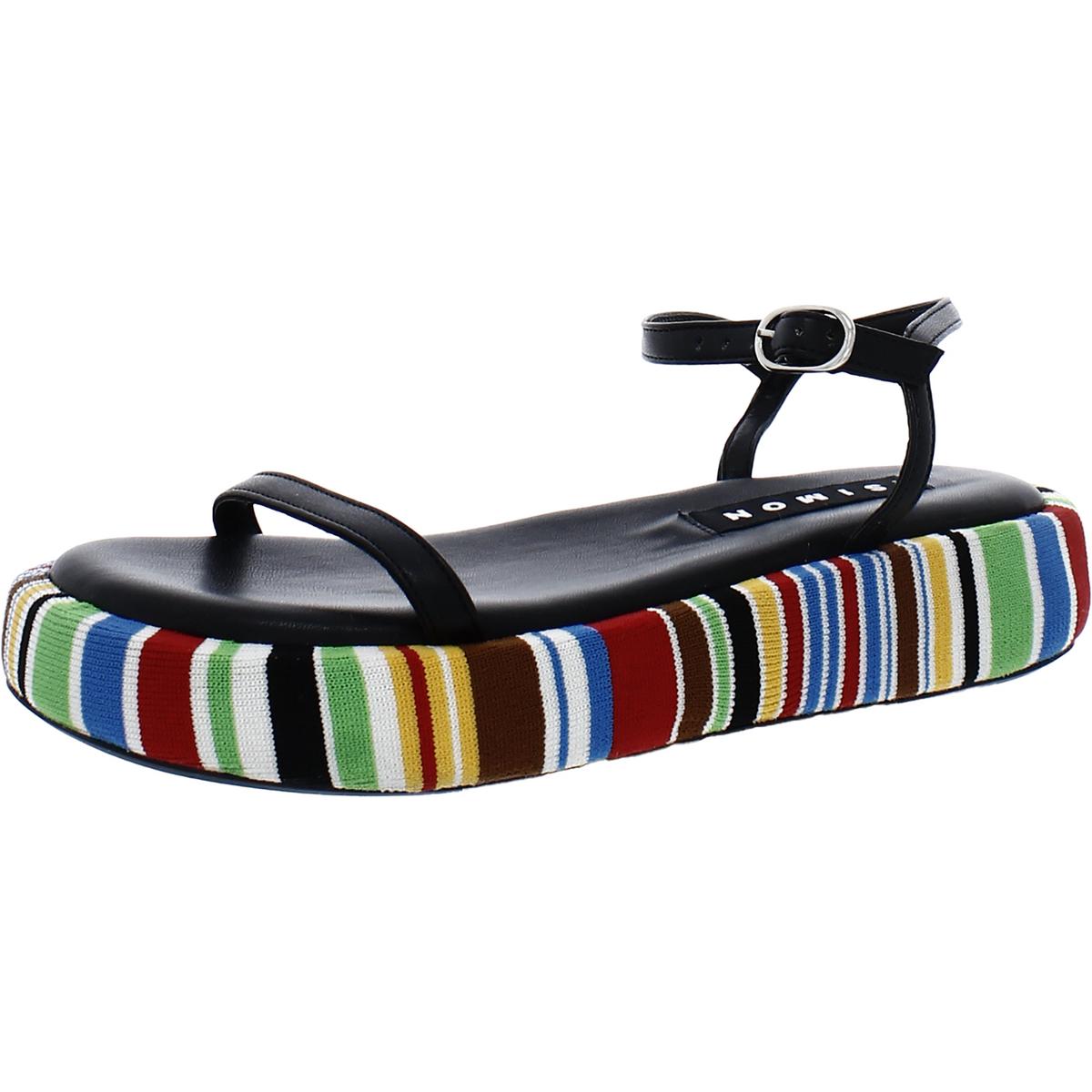 Pre-owned Simon Miller Womens Faux Leather Striped Slingback Sandals Shoes Bhfo 4072 In Black Multi