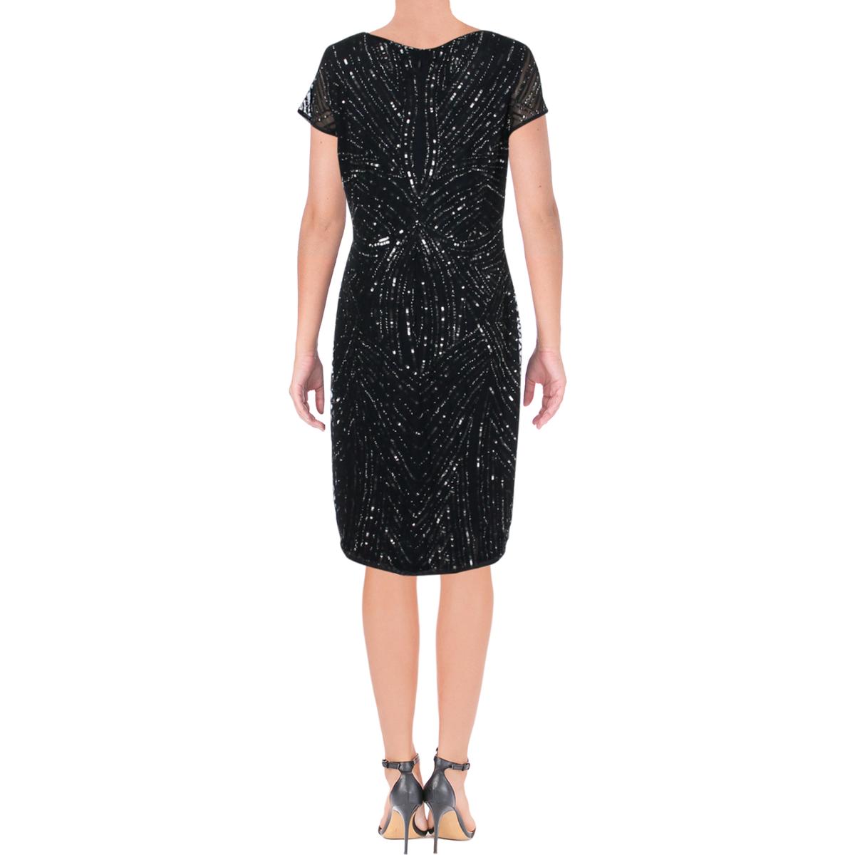 Adrianna Papell Womens Navy Mesh Embellished Party Cocktail Dress 12 ...