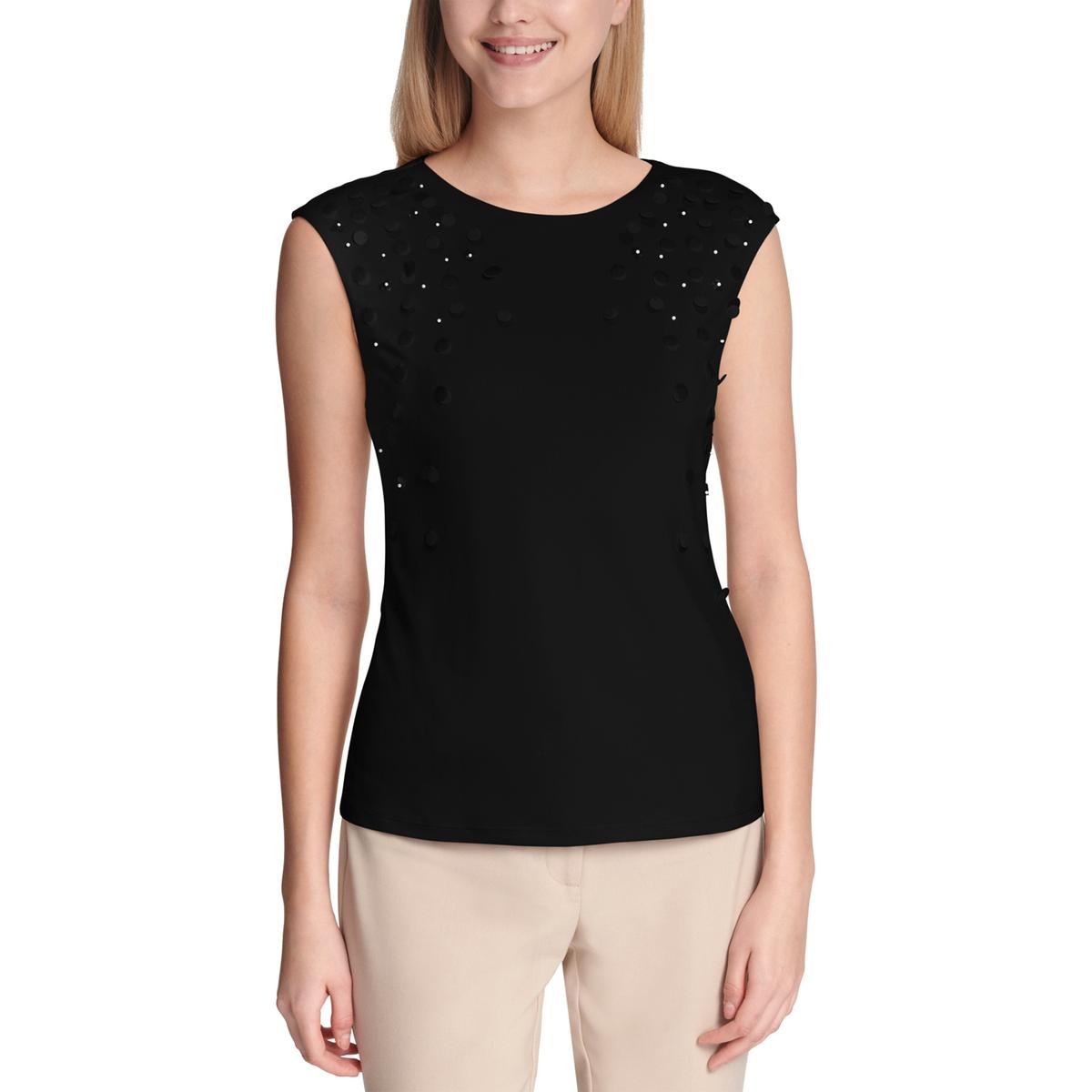 Calvin Klein Womens Black Sequined Embellished Pullover Top Shell XL BHFO 0342 | eBay