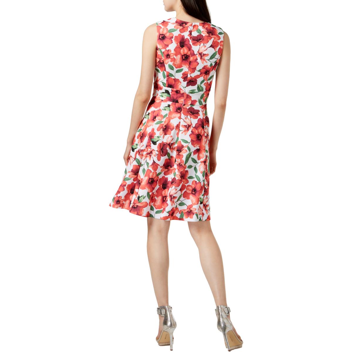 Calvin Klein Womens Red Floral Print A-Line Party Cocktail Dress 14 ...