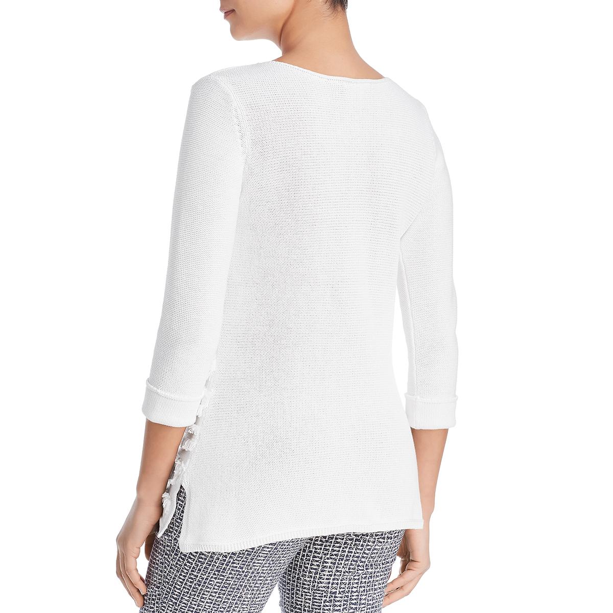 Nic + Zoe Womens Sea Level White Cotton Frayed Pullover Top Shirt XS ...