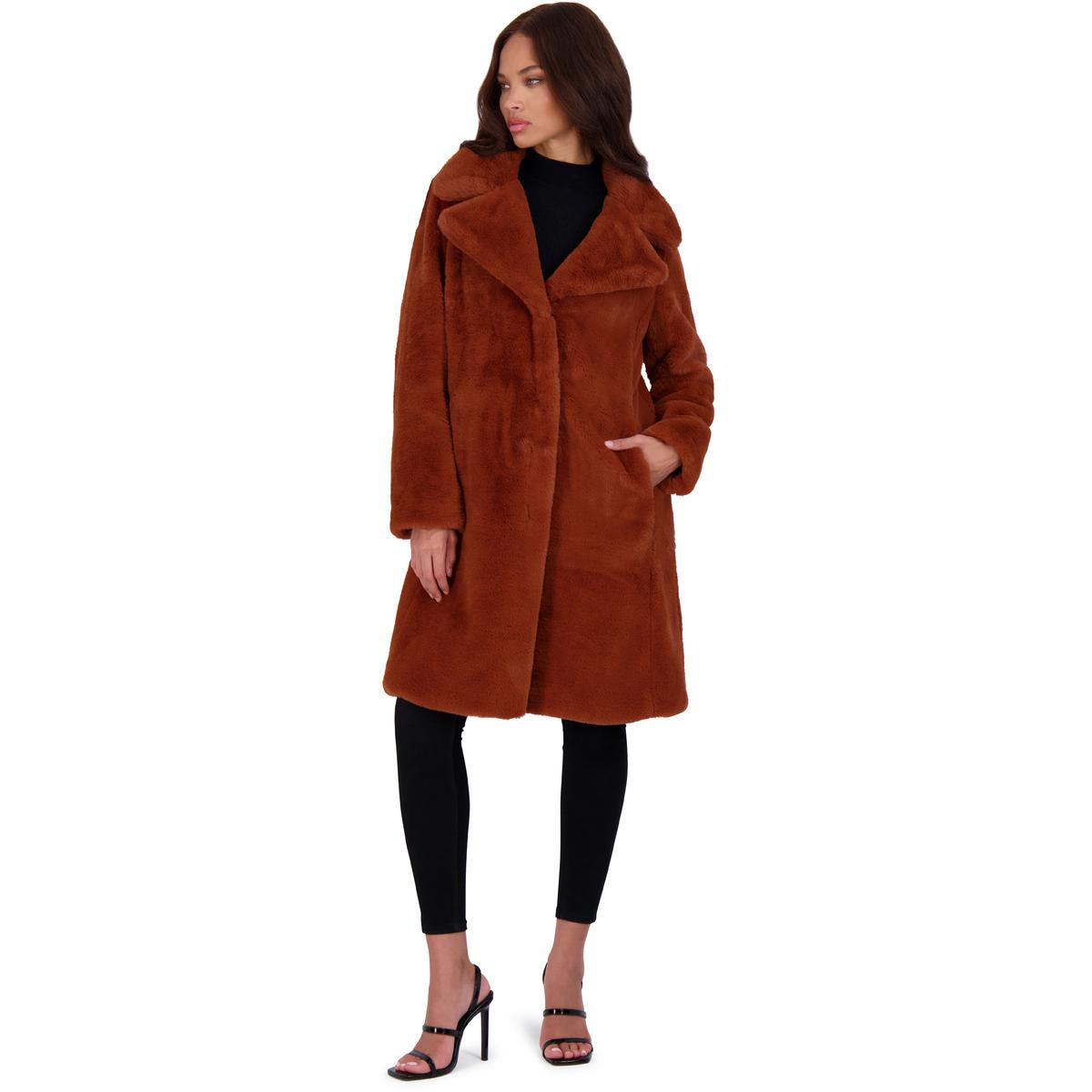 Avec Les Filles Womens Faux Leather Midi Long Coat Beige S at   Women's Coats Shop