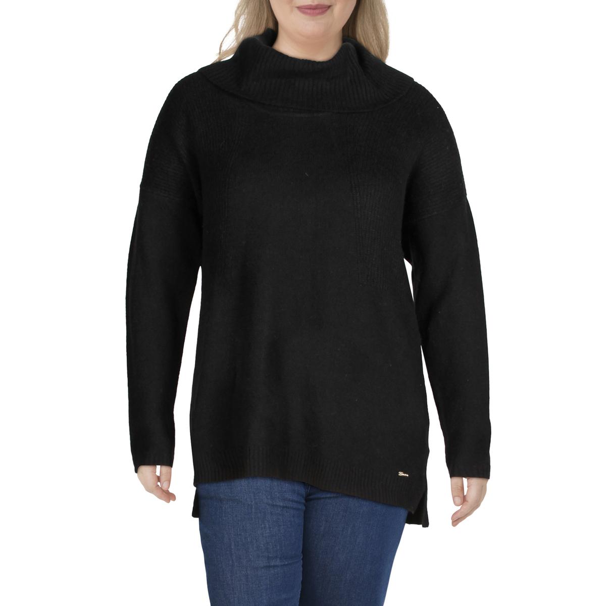 Calvin Klein Womens Black High Low Cowl Neck Top Pullover Sweater 