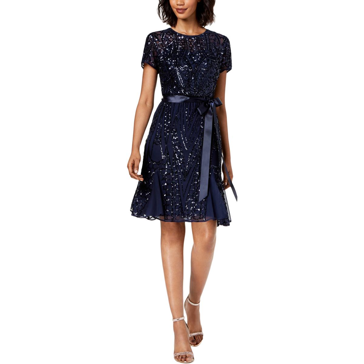 r & m richards short sleeve sequin evening gown