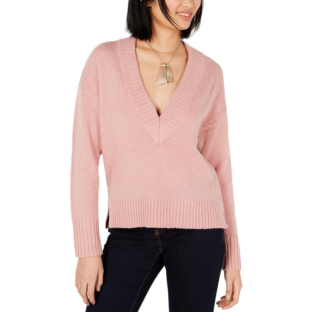 Bar III Womens Pink Ribbed V-Neck Wool Blend Pullover Sweater Top XXL ...
