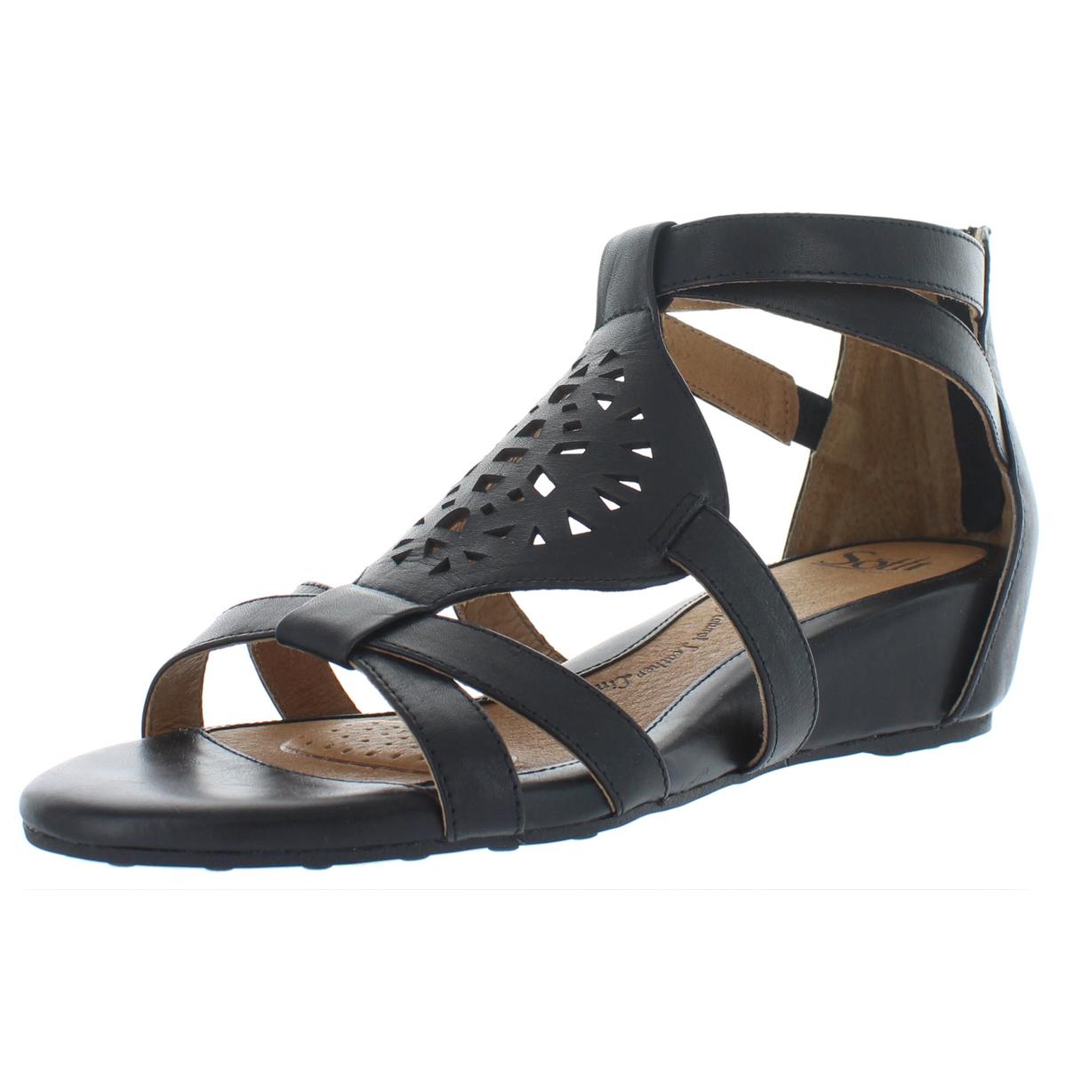 womens black leather wedge sandals