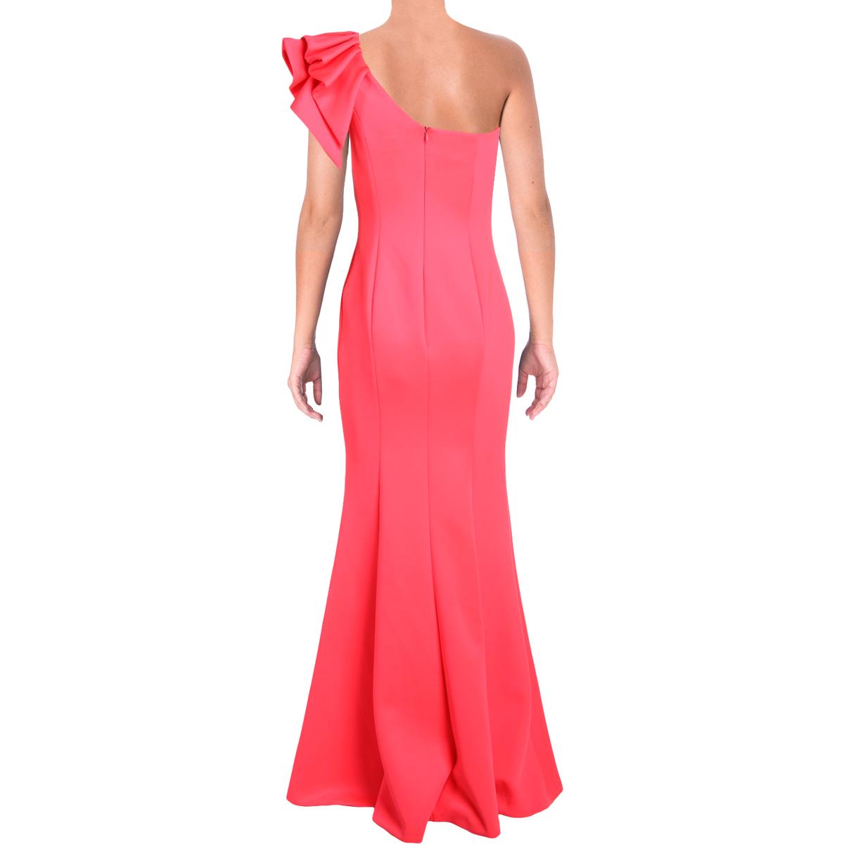 Betsy & Adam Womens Pink Ruffled One Shoulder Evening Dress Gown 10 ...