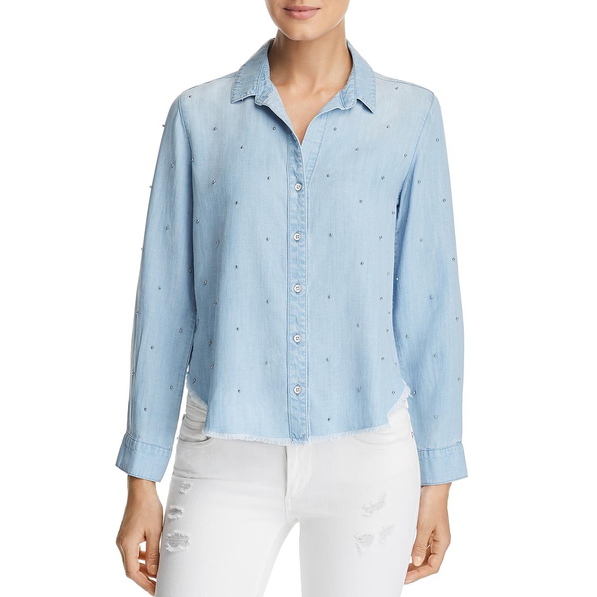 Bella Dahl Womens Blue Tencel Embellished Button-Down Top Shirt S BHFO ...