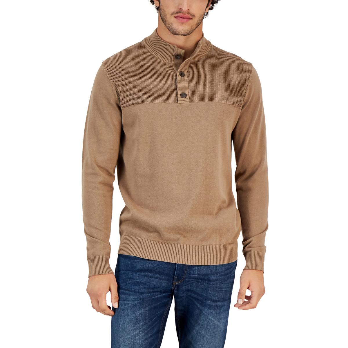 Club Room Mens Mock Neck Henley Waffle Knit Pullover Sweater BHFO 6795 ...