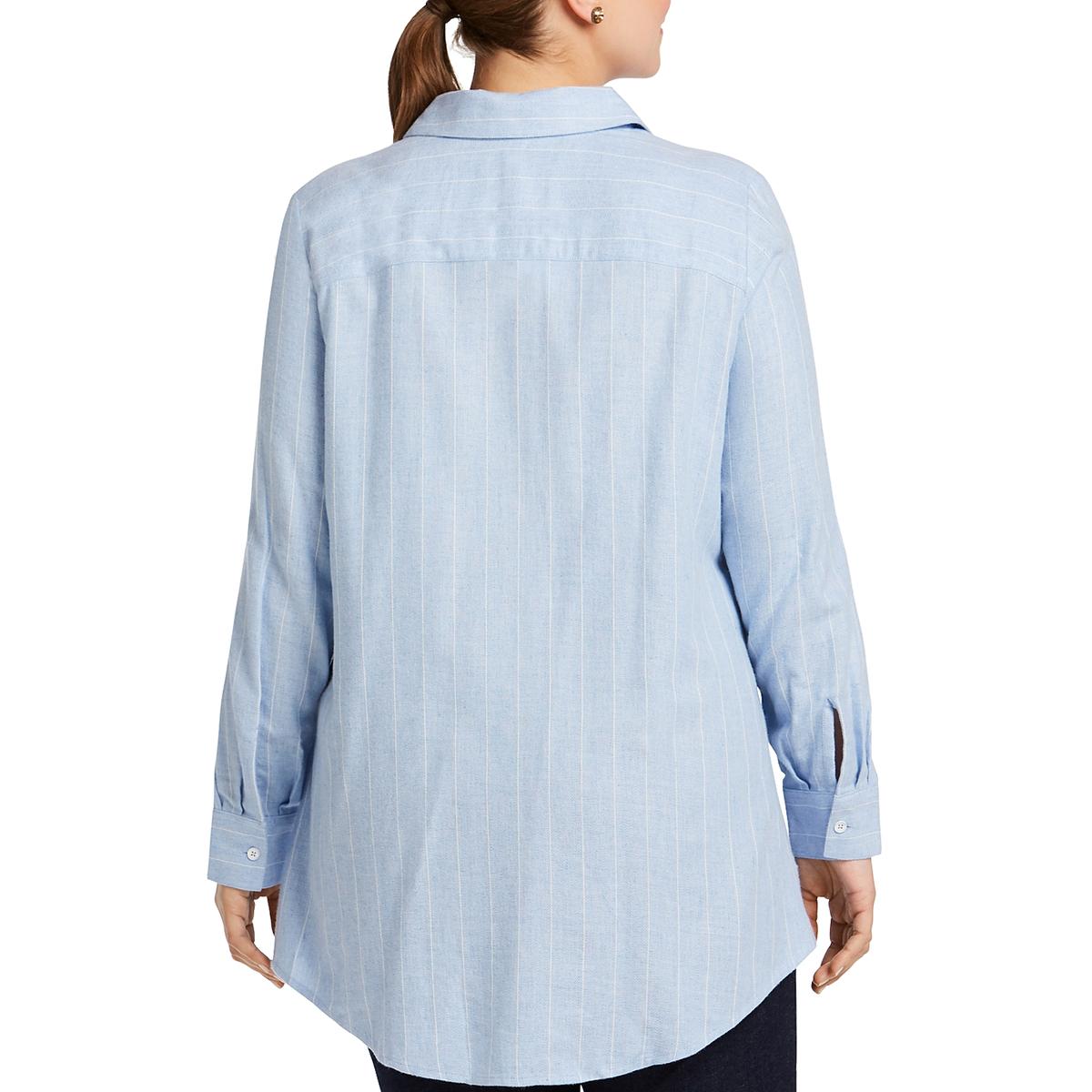 Foxcroft NYC Womens Blue Flannel Shirt Button-Down Top Blouse Plus 18W ...