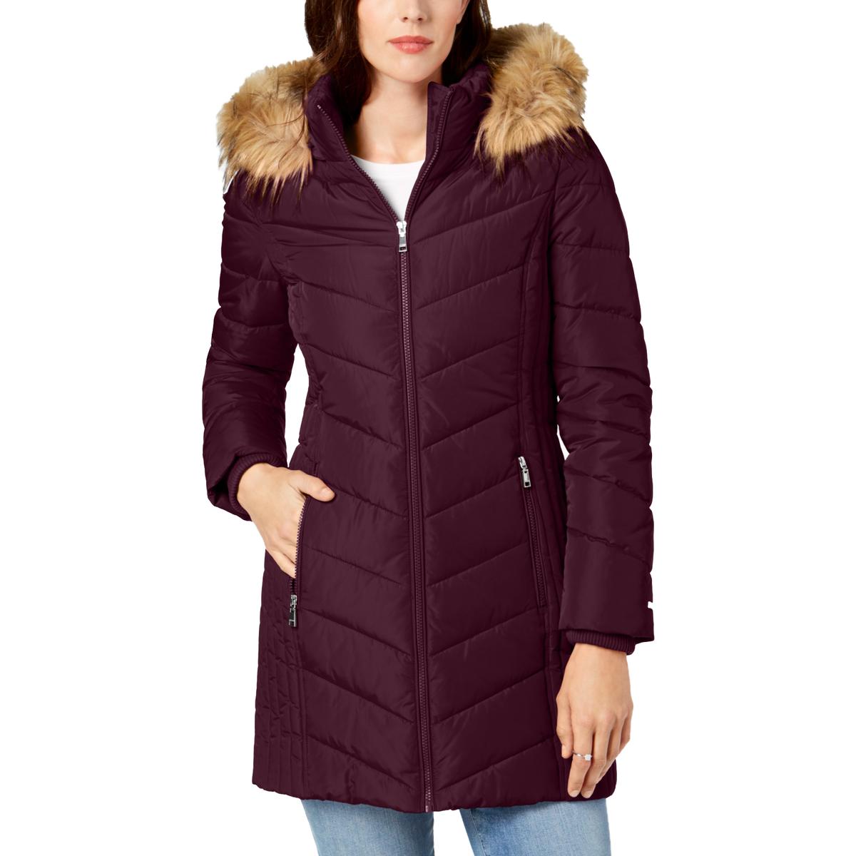 Tommy Hilfiger Womens Purple Winter Faux Fur Parka Coat Outerwear XS ...