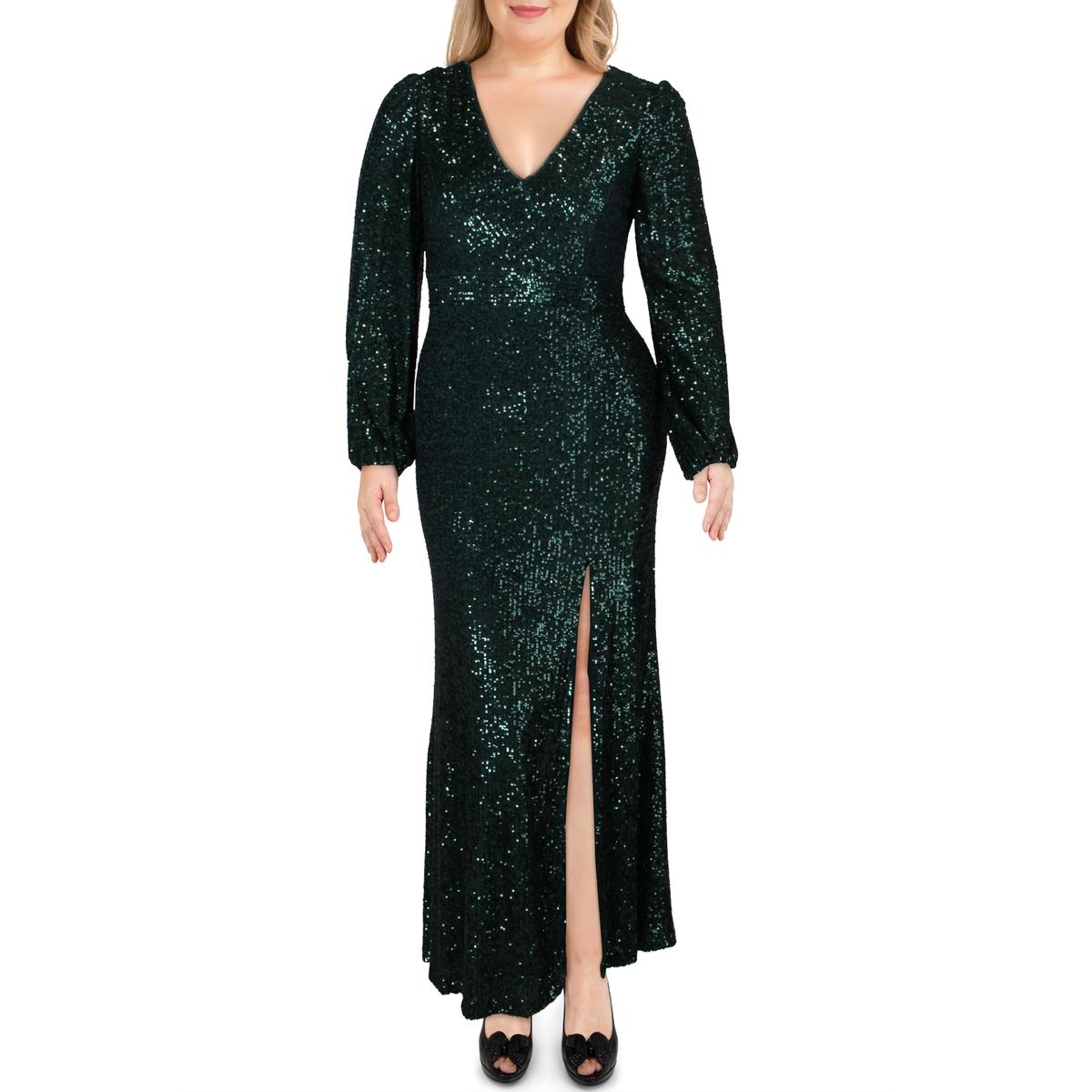 Xscape Womens Green Mesh Sequined Evening Formal Dress Gown 16 BHFO ...