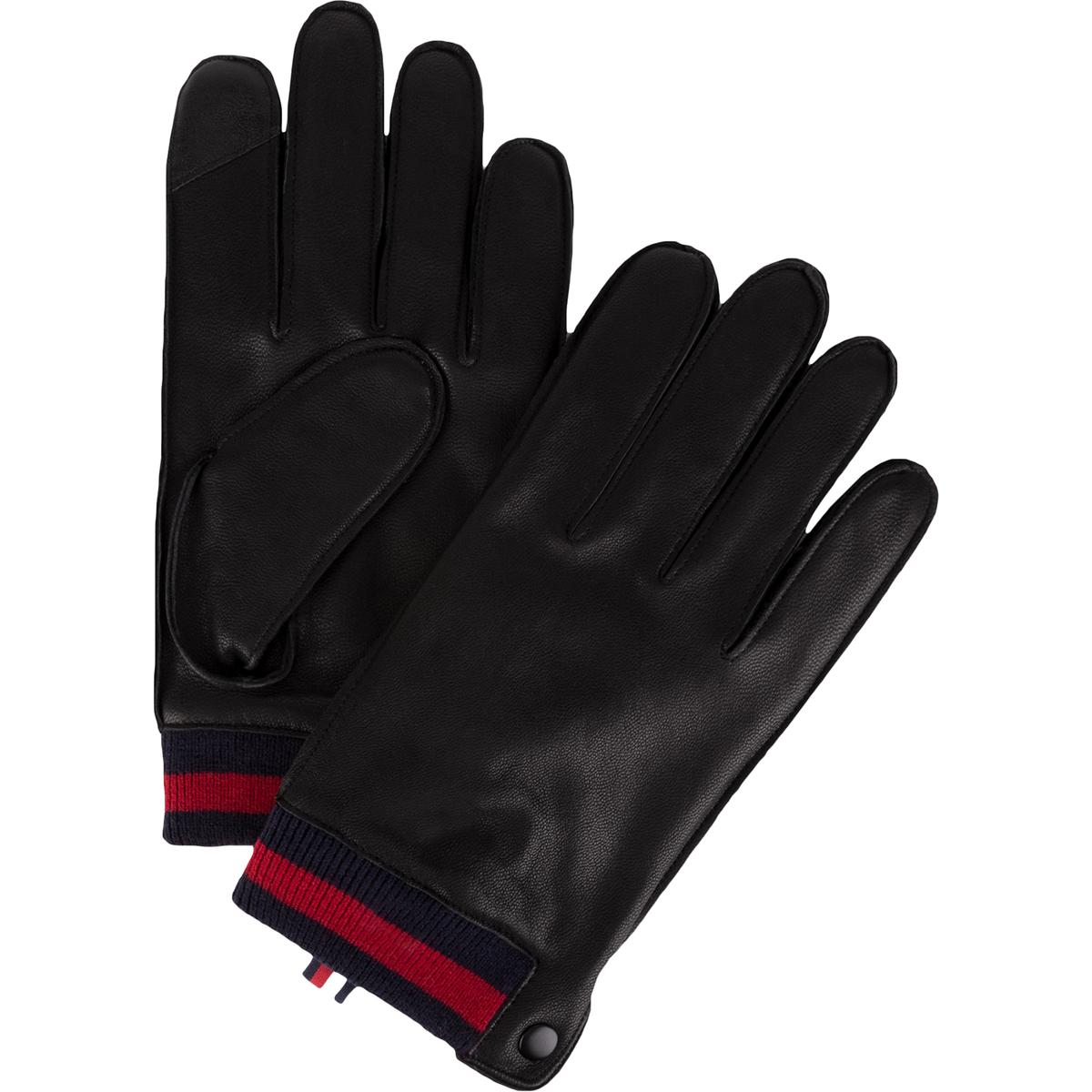 Tommy Hilfiger Mens Black Leather Fleece Lined Everyday Gloves M BHFO ...