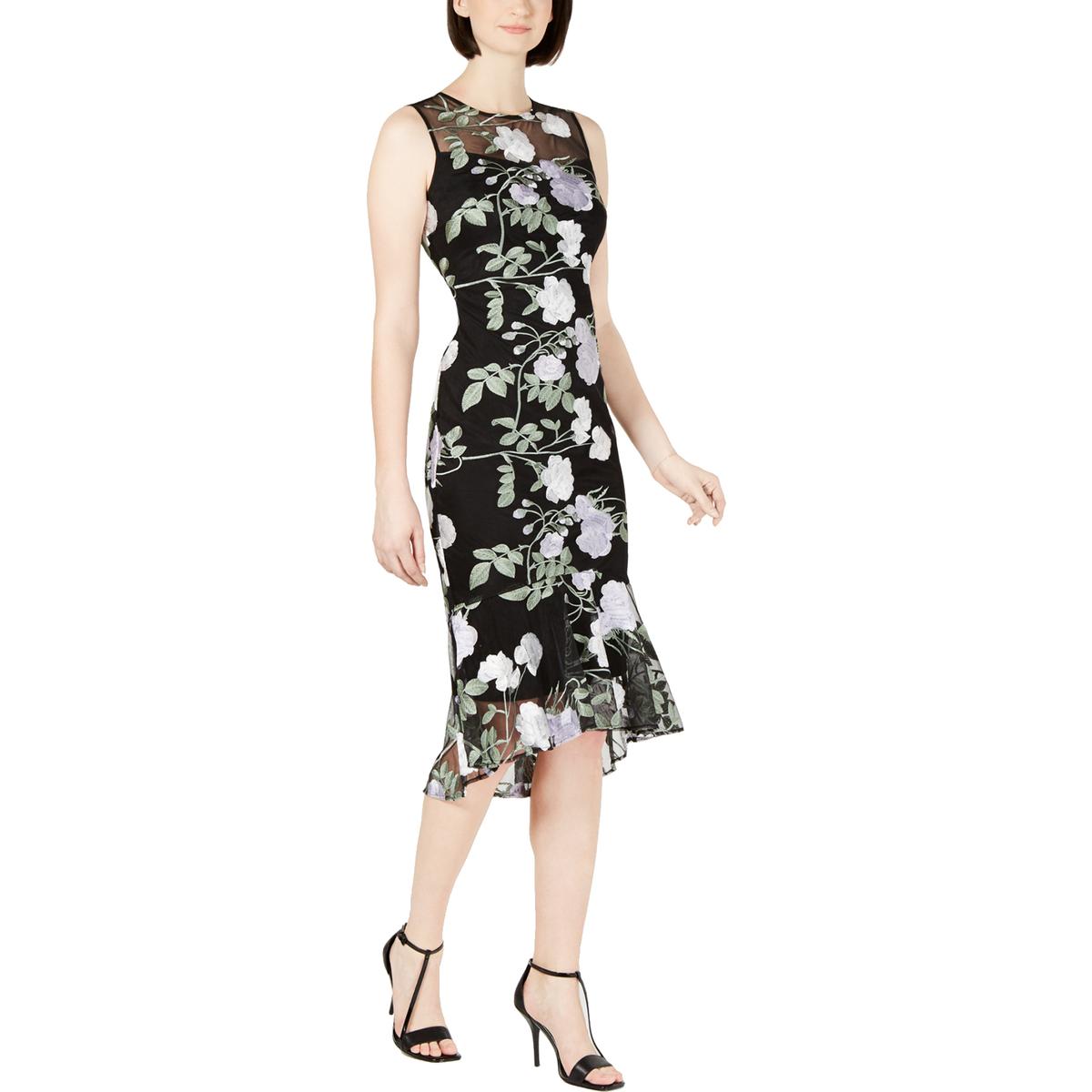 Calvin Klein Womens Black Floral Embroidered Flounce Dress 4 BHFO 5342 ...