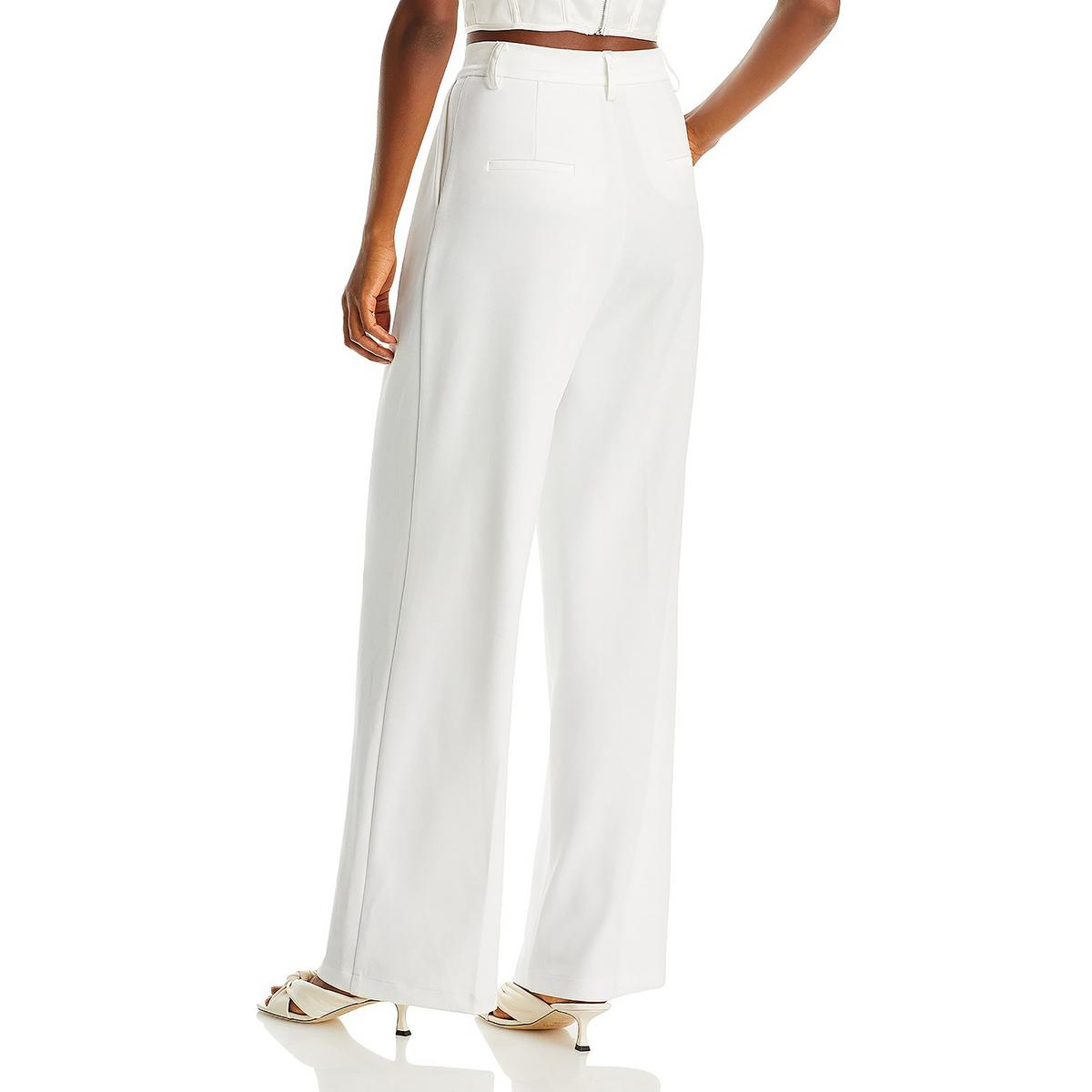 Aqua Womens White Knit Satin Trim Pleated Dress Pants Trousers L BHFO 0763