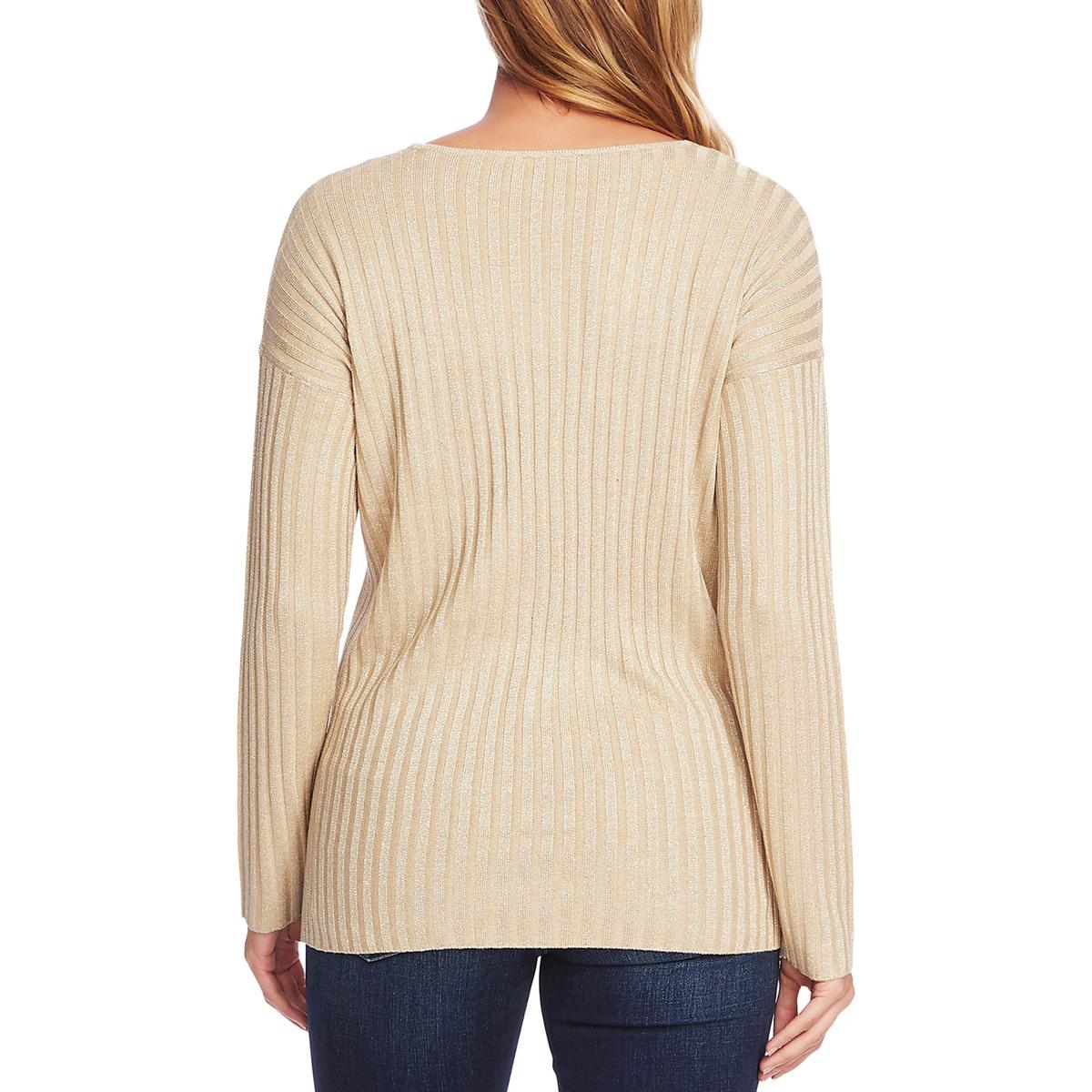 Vince Camuto Womens Ribbed Metallic V-Neck Sweater Top BHFO 1337 | eBay